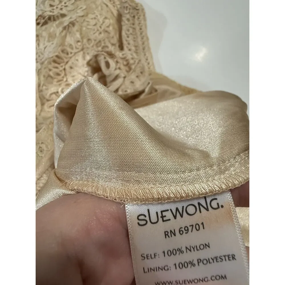 Sue Wong Nocturne Beige Lace Cocktail Dress Size 4 Embroidered Sheath Evening - Picture 12 of 12